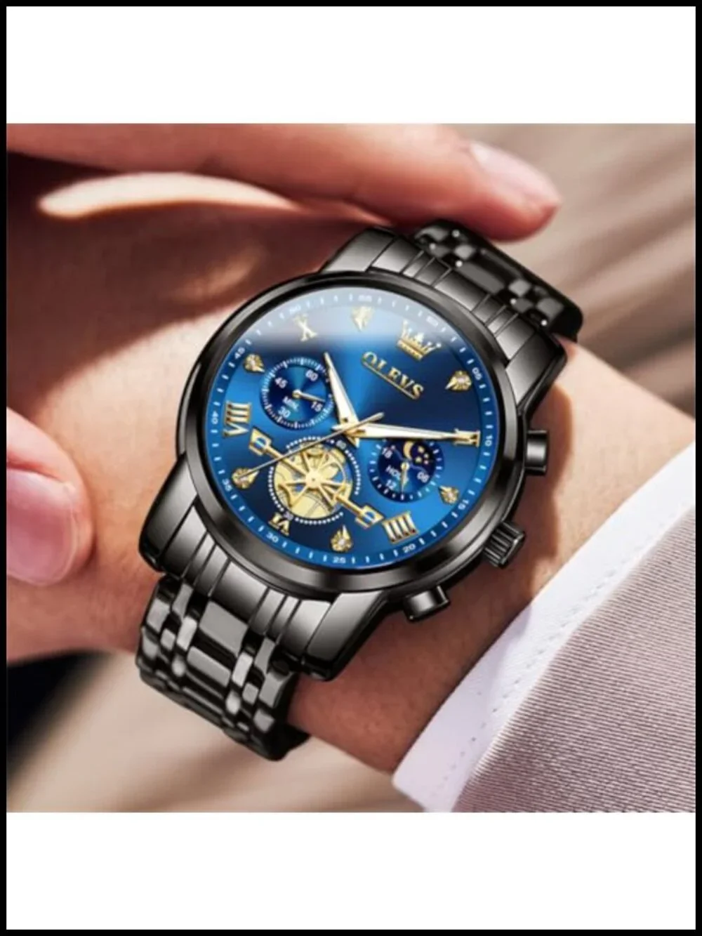 Mens Luxury Dress Watch Stainless Steel Waterproof Chronograph